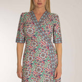 Slip-On wrap short jersey dress - Blue folklore