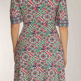 Slip-On wrap short jersey dress - Blue folklore