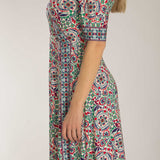 Slip-On wrap short jersey dress - Blue folklore