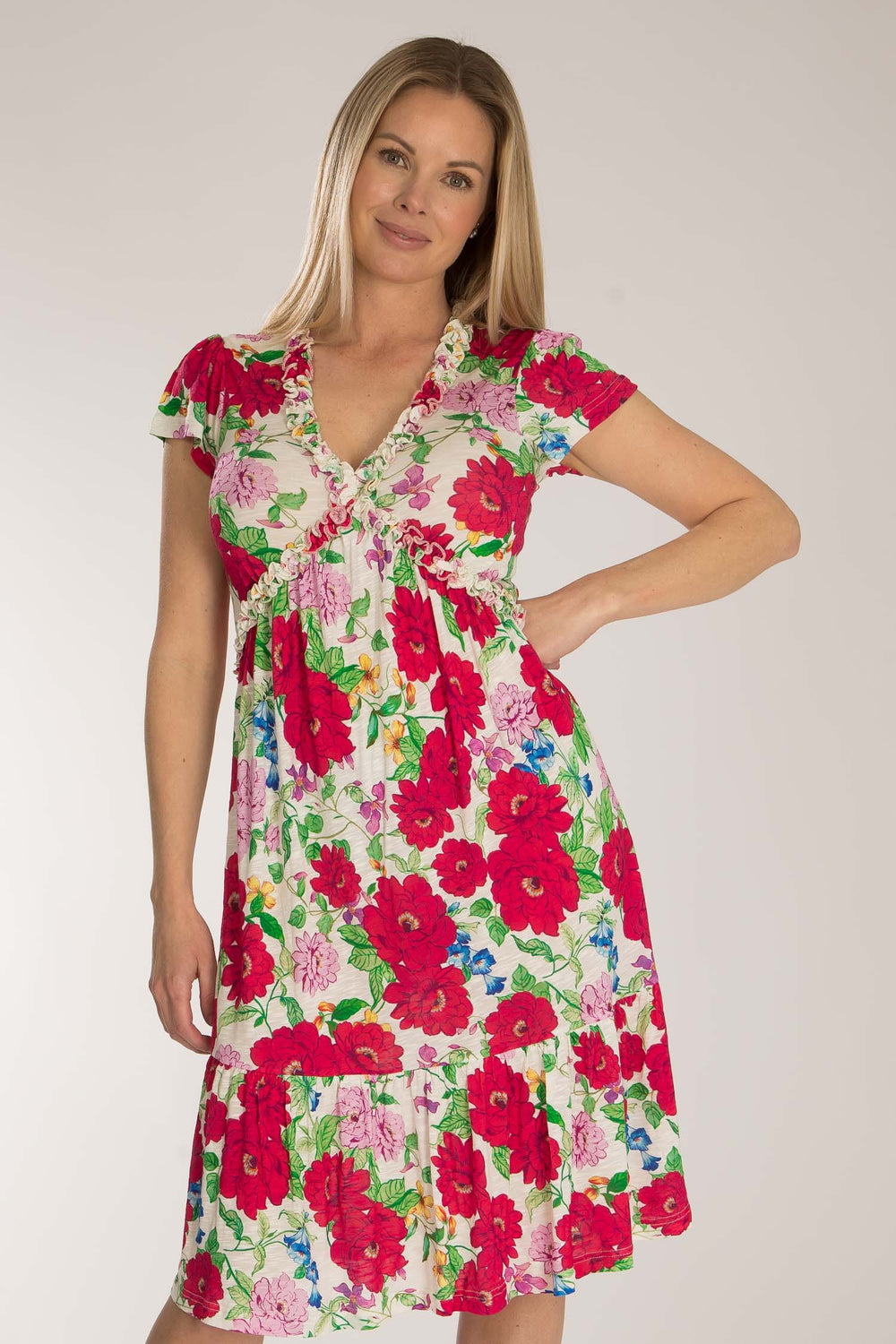 Soft flourish short jersey dress - Red flowers