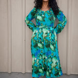 A-lined belted midi jersey dress - Blue-green