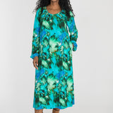 A-lined belted midi jersey dress - Blue-green