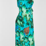 A-lined belted midi jersey dress - Blue-green