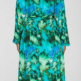 A-lined belted midi jersey dress - Blue-green