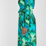 A-lined belted midi jersey dress - Blue-green