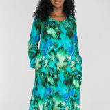 A-lined belted midi jersey dress - Blue-green