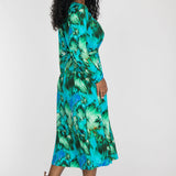 A-lined belted midi jersey dress - Blue-green