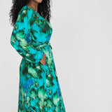 A-lined belted midi jersey dress - Blue-green