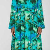 A-lined belted midi jersey dress - Blue-green