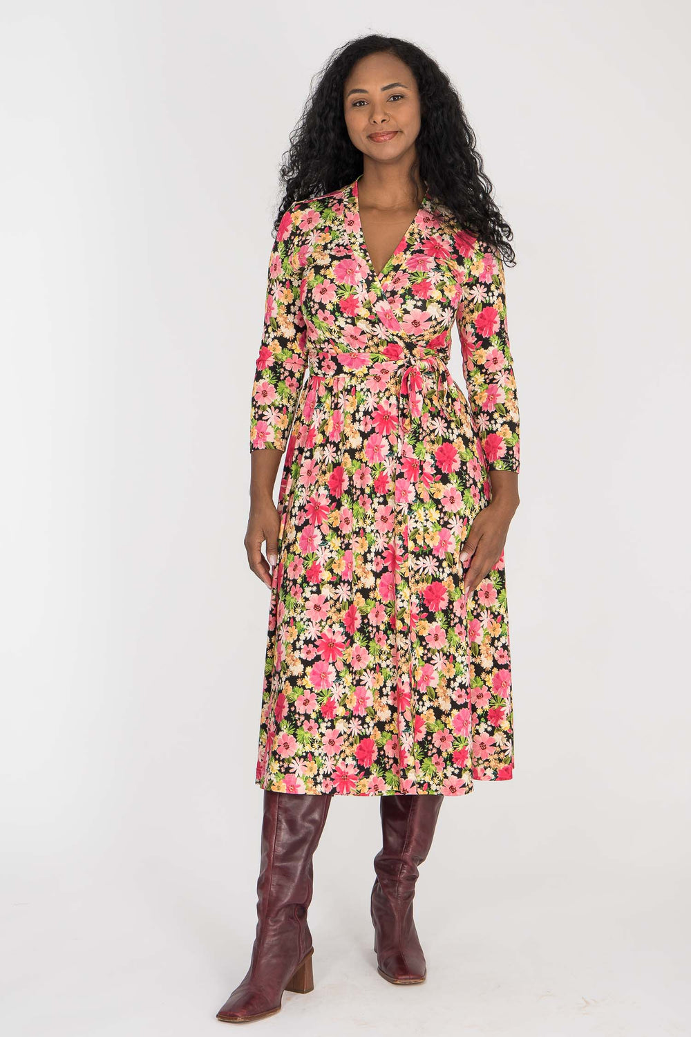Bestie midi wrap jersey dress - Pink flowers