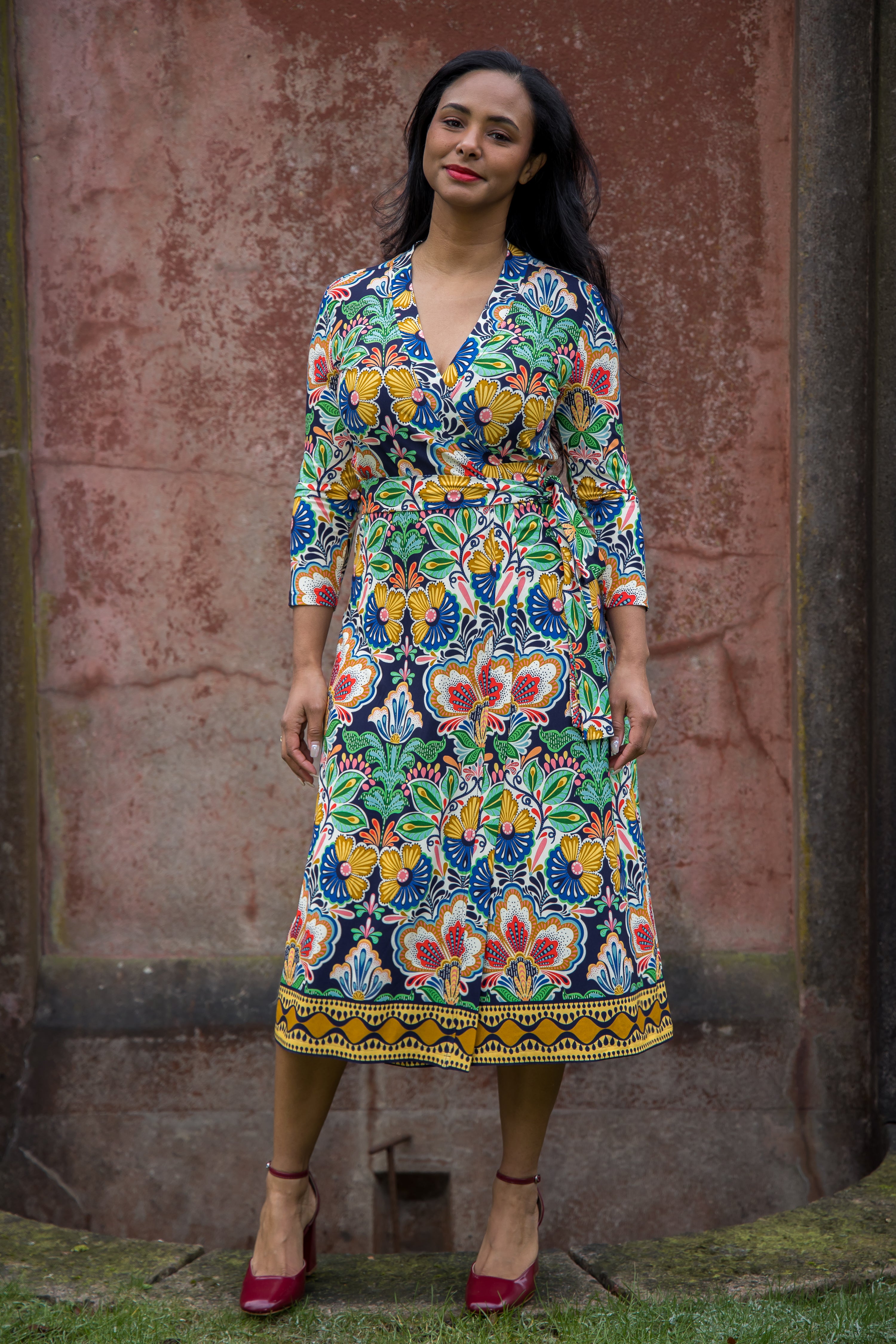 Slim wrap midi jersey dress