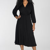 Slip-On wrap midi jersey dress - Black