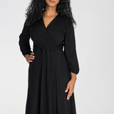 Slip-On wrap midi jersey dress - Black