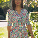 Slip-On wrap short jersey dress - Blue folklore