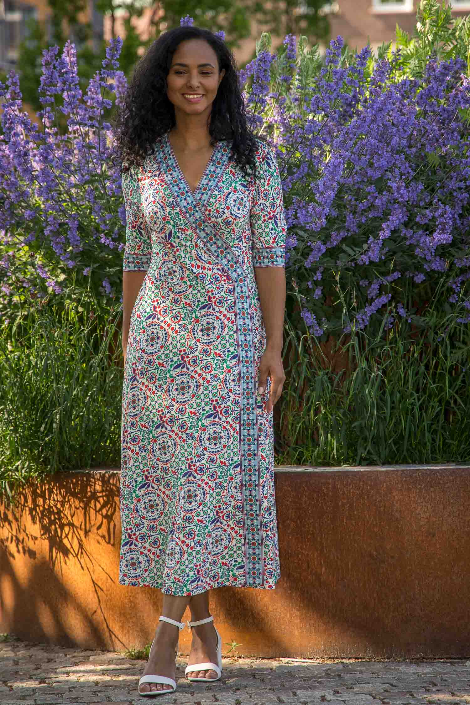 Slip-On wrap midi jersey dress
