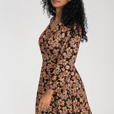 Slip-On wrap short jersey dress - Black paisley