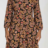 Slip-On wrap short jersey dress - Black paisley