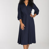 Slip-On wrap midi jersey dress - Navy