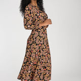 Slip-On wrap midi jersey dress - Black paisley