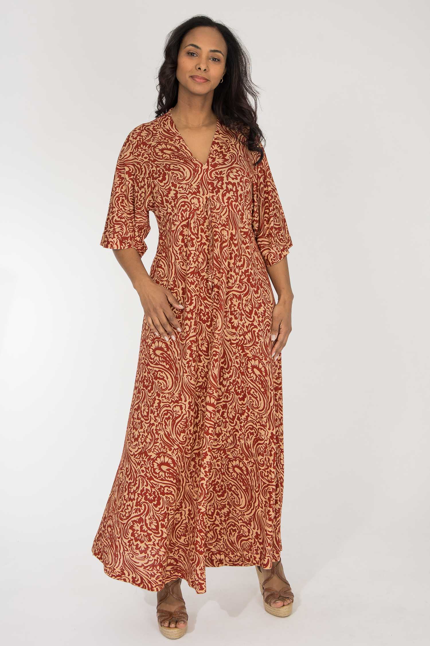 sienna jersey maxi dress Nazl Ceren SIENNA LONG JERSEY DRESS IN BURNT BROWN