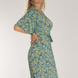 Bestie shine wrap short jersey dress - Teal