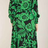 Kelly green wrap midi dress - Green - Mönstrad, vadlång omlottklänning