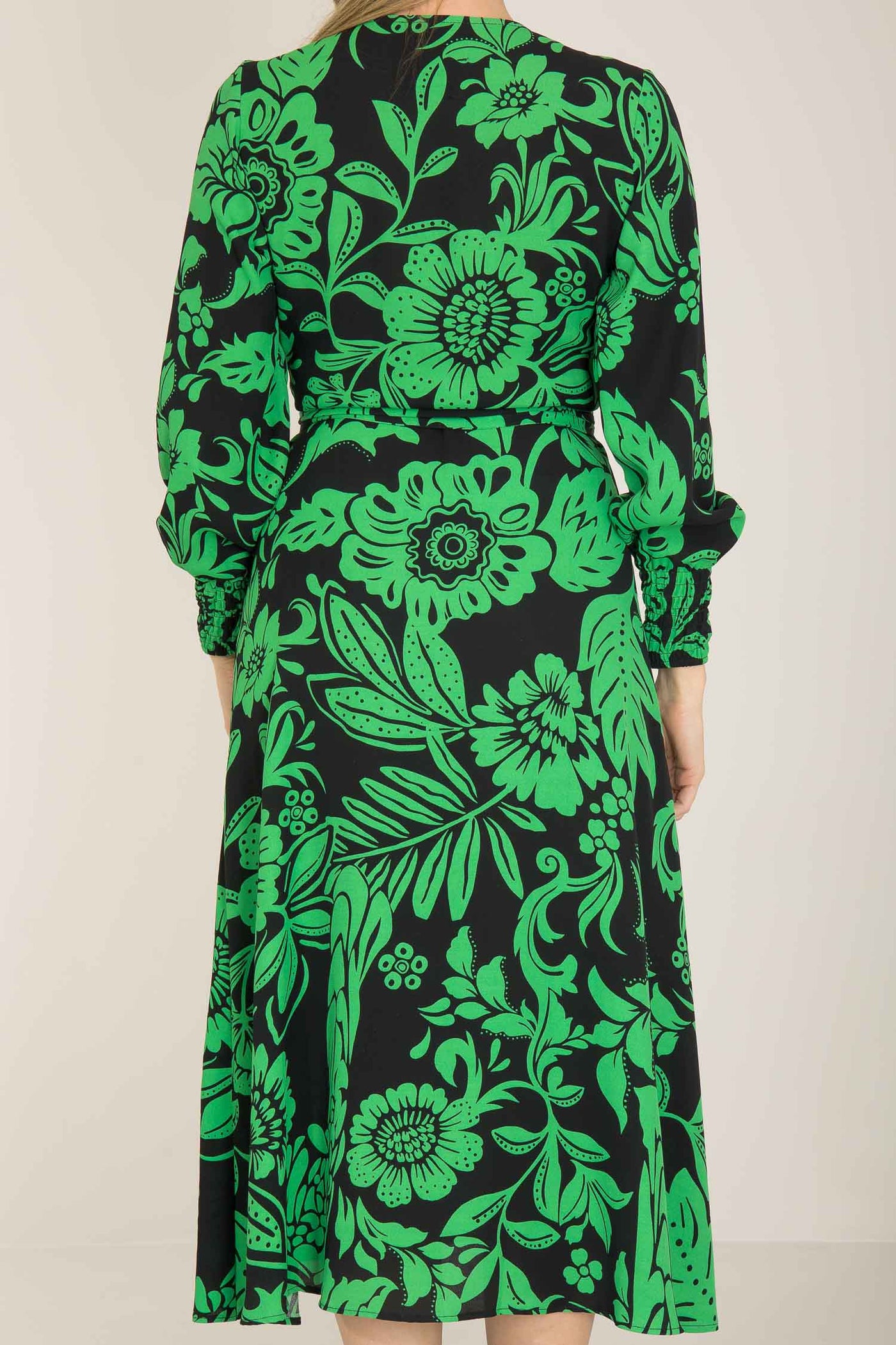 Kelly green wrap midi dress - Green - Mönstrad, vadlång omlottklänning