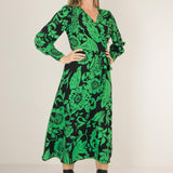 Kelly green wrap midi dress - Green - Mönstrad, vadlång omlottklänning