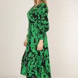 Kelly green wrap midi dress - Green - Mönstrad, vadlång omlottklänning