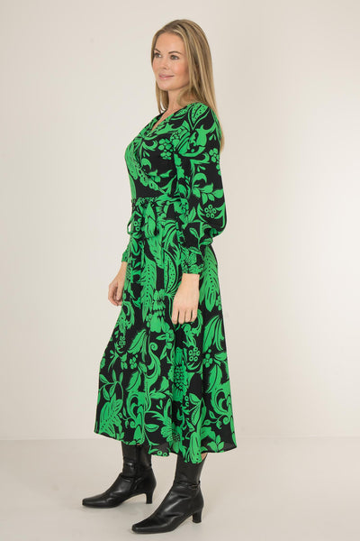 Kelly green wrap midi dress - Green - Mönstrad, vadlång omlottklänning
