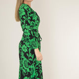 Kelly green wrap midi dress - Green - Mönstrad, vadlång omlottklänning