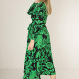 Kelly green wrap midi dress - Green - Mönstrad, vadlång omlottklänning