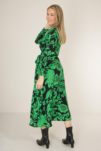 Kelly green wrap midi dress - Green - Mönstrad, vadlång omlottklänning