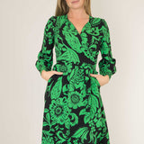 Kelly green wrap midi dress - Green - Mönstrad, vadlång omlottklänning