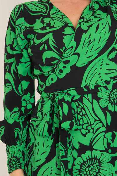 Kelly green wrap midi dress - Green - Mönstrad, vadlång omlottklänning