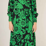Kelly green wrap midi dress - Green - Mönstrad, vadlång omlottklänning