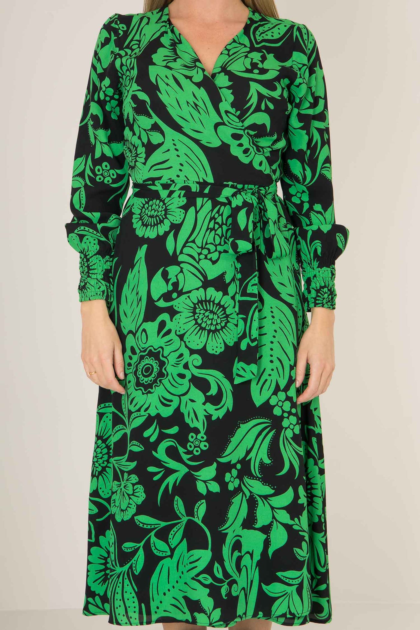 Kelly green wrap midi dress - Green - Mönstrad, vadlång omlottklänning