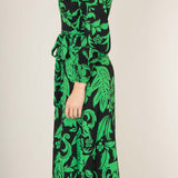 Kelly green wrap midi dress - Green - Mönstrad, vadlång omlottklänning