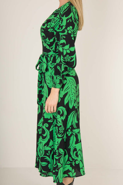 Kelly green wrap midi dress - Green - Mönstrad, vadlång omlottklänning
