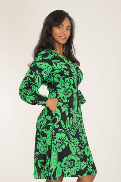 Kelly green wrap short dress - Green - Mönstrad, knälång omlottklänning