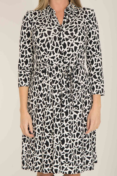 Forever mine placket printed short jersey dress - Black - Knälång klänning med krage i trikå