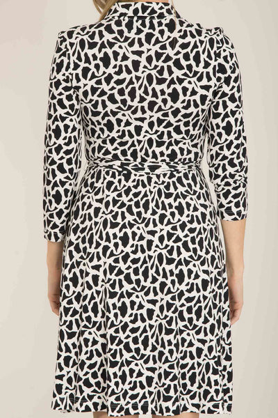 Forever mine placket printed short jersey dress - Black - Knälång klänning med krage i trikå