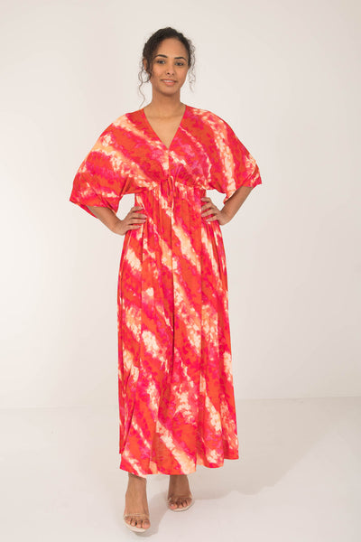 To wear everywhere long jersey dress - Coral Batik - Ankellång klänning i trikå