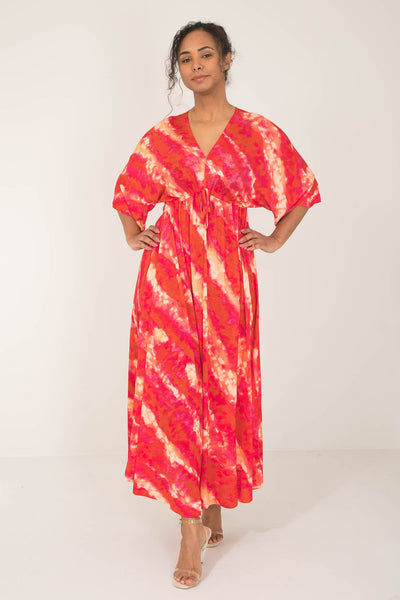 To wear everywhere long jersey dress - Coral Batik - Ankellång klänning i trikå