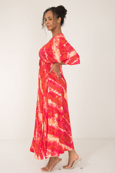 To wear everywhere long jersey dress - Coral Batik - Ankellång klänning i trikå