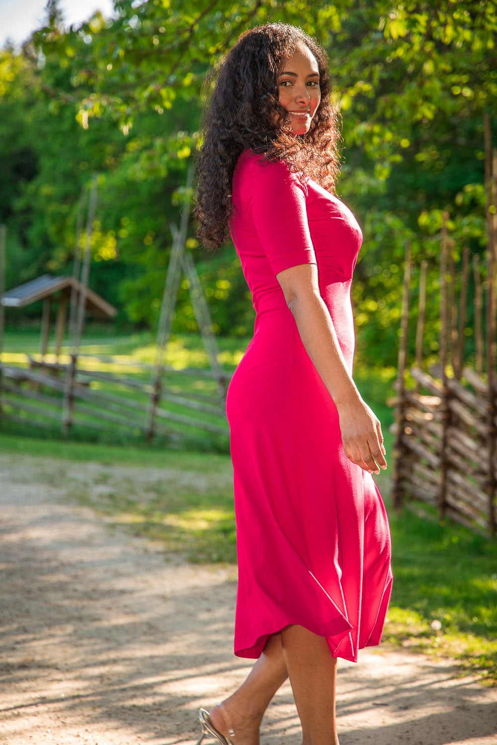 My most comfy midi jersey dress - Cerise - Ceriserosa, vadlång klänning i trikå