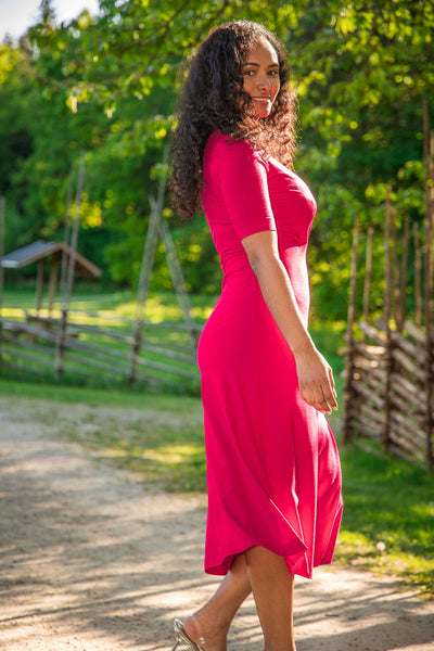 My most comfy midi jersey dress - Cerise - Ceriserosa, vadlång klänning i trikå