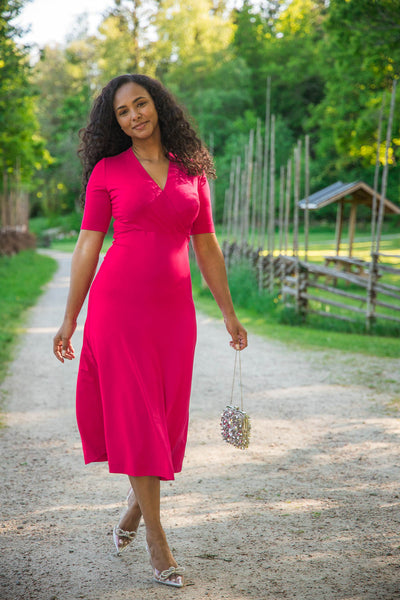 My most comfy midi jersey dress - Cerise - Ceriserosa, vadlång klänning i trikå