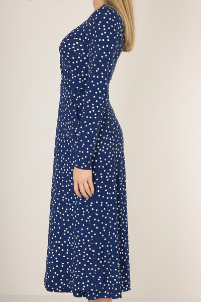 Bestie printed short wrap jersey dress - Blue dot - Knälång, prickig omlottklänning i trikå