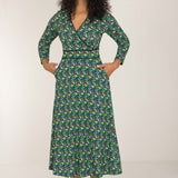 Picot pocket midi printed jersey dress - Black - Blommönstrad, vadlång klänning i trikå